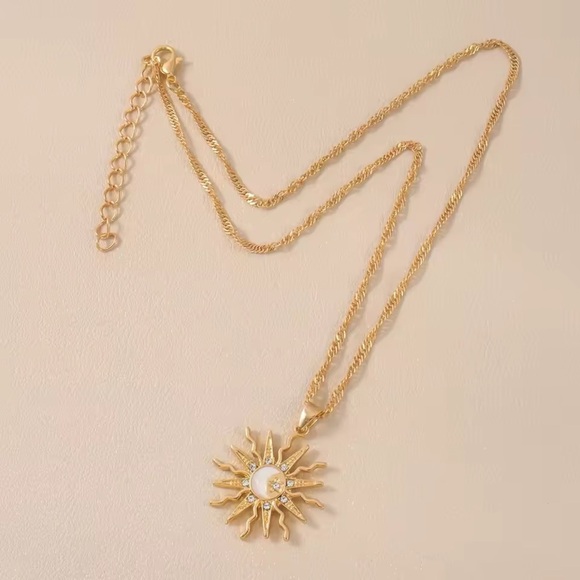 Gold Rhinestone Sun Moon Star Pendant Necklace - Picture 3 of 4